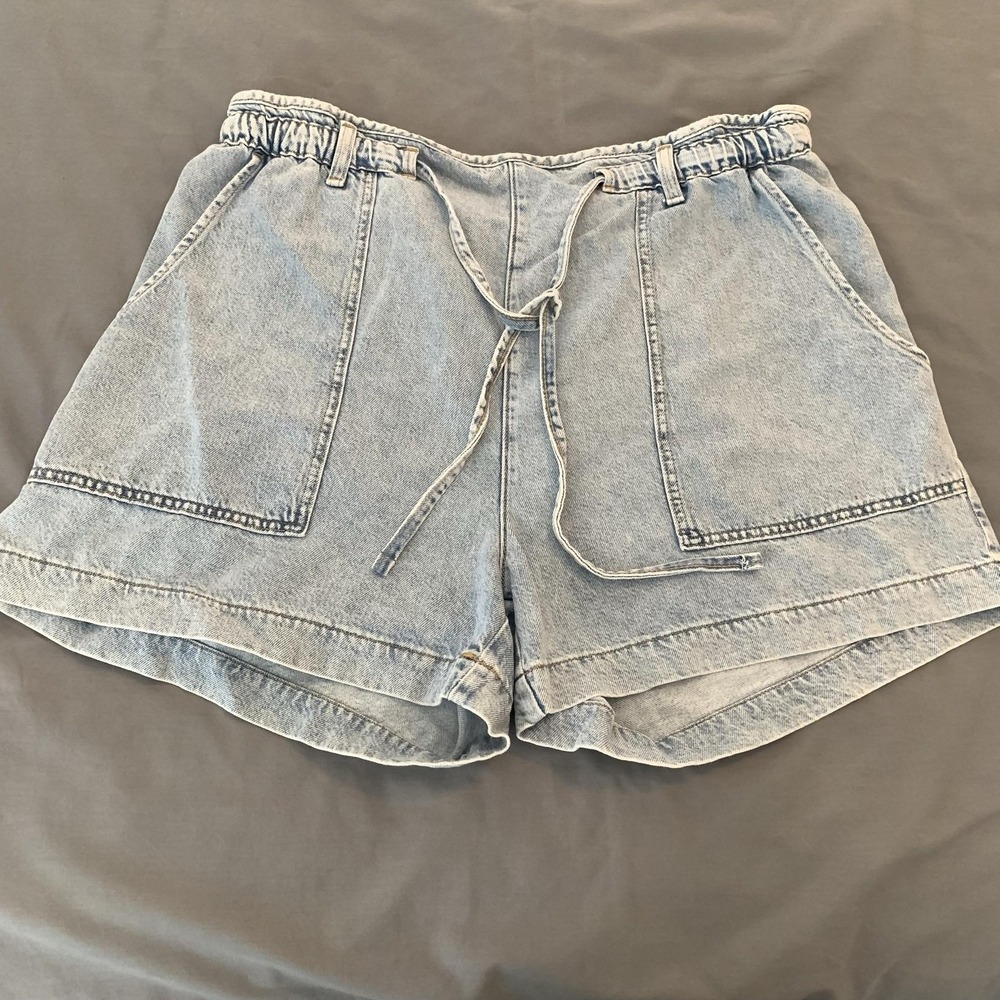Shorts Womens Plus 3XL Blue Denim Utility Pull On Elastic Waist Draw String NWT